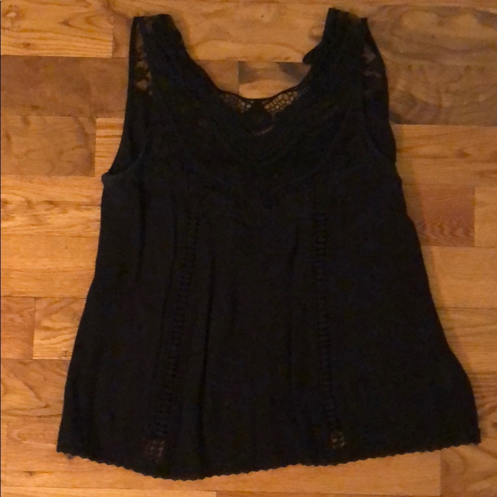 Black Tank w Lace + Embroidered Accents